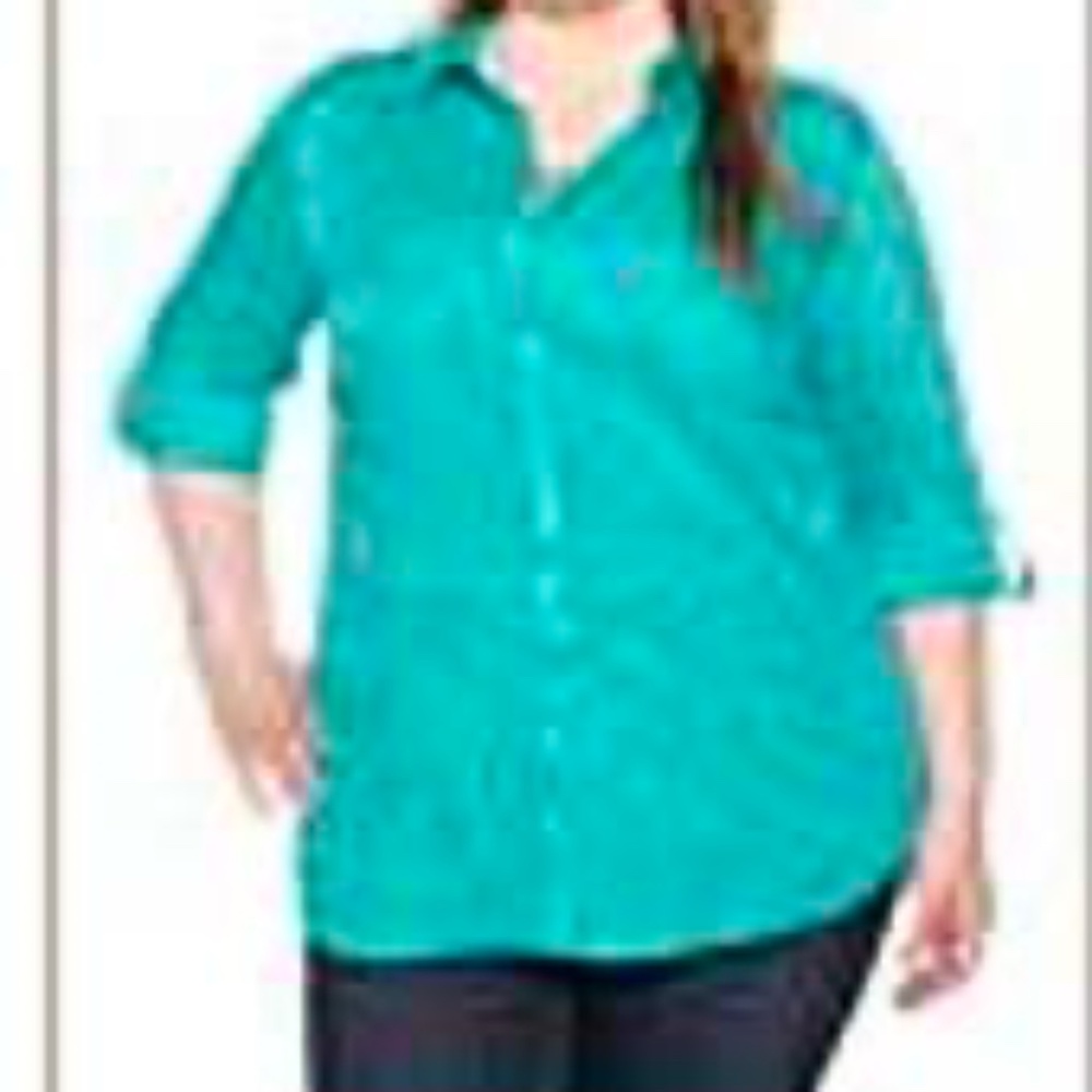 BLOUSE, BURNOUT ANIMAL PRINT, DEEP TURQUOISE, SIZE 4X, PENNINGTONS, TAG ON,